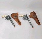  2  Vintage Hubley Cowboy Cap Gun Steer Head Grips W  Original Holsters