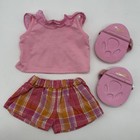 Build A Bear Pink Ruffle Tank Top Orange White Plaid Shorts Shoes Teddy Clothes