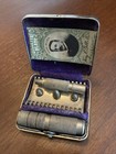 Vintage Unbranded Blue Velvet Safety Razor Set With Gillette Blade