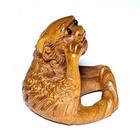 1 Inch Signature Hand Carved Boxwood Lion Foo Dog Statue Old Netsuke Collectable