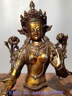 12 2  Old Tibetan Bronze Gilt Gem Green Tara Mahayana Buddhism Goddess Statue
