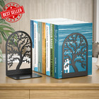 Black Metal Bookends Pair  Decorative Tree Design  Book Organizers For Shelves