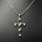 Vintage 925 Sterling Silver   Cz Stone Ribbon Cross Pendant  24  Chain Necklace