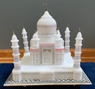Taj Mahal White Soapstone Statue Mosque Temple India Souvenir 9  Blue Velvet Box