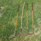 Antique Leather And Canvas Golf Bag With Wooden Clubs