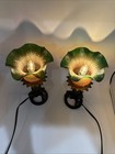 2 Vintage Glass Tulip Shade Table Lamp Night Light 10    Green Decorative Base