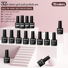 36 Pcs Gel Nail Polish Set-32 Colors Gel Polish Kit Base Coat Glossy Matte And G