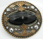 Antique Gay Nineties Jewel Button Black Glass Openwork Multi-shank  Xlg 1 3 4 