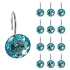 12 Pcs Bling Rhinestones Shower Curtain Hooks Bathroom Rolling Hooks Blue Green