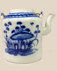 Lg Antique 19thc China Blue   White Ming Style Porcelain Teapot Botanical Motif