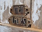 Vintage Art Deco Restroom Sign Mens Ladies Cast Iron Bar Restaurant Toilet Pair