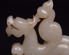 Chinese Hetian Jade Nephrite Artisan Carved Auspicious Dragon Phoenix Figurine