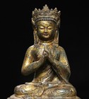 18 5 old Chinese Tibet Bronze Gold Buddhism Sit Vairocana Buddha Statue
