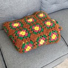 Handmade Afghan Blanket Vintage Granny Square Floral 72x53 Brown Crochet Throw