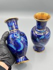 Set Of 2 Antique Chinese Cloisonne Enamel Vases With Blue Dragon Pattern -gold