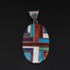 Vtg Sterling Silver Navajo Signed Y Turquoise Onyx Lapis Necklace Pendant - 20g