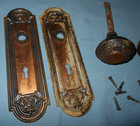 Pair Of Antique  Copper Finish  Door  Back Plates     Set Of Door Knobs