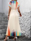 Women s Gradient Color Batwing Sleeve Belted Pleated Long Dress
