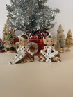 Vintage Japan Pixie Elf Fairy Figurine Pair White Gold Black Polka Dot Mcm 1950s