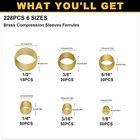 228pcs Brass Compression Sleeves Ferrules For Tube Od 1 2  3 8  5 16  1 4  3 16