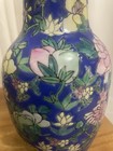 Chinese Enamelled Floral Porcelain Vase  Blue Ground  20th Century  Vgc