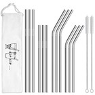 12-pack Reusable Stainless Steel Metal Straws With Case - Long Drinking Silver