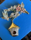 Vintage Enamel Bird Birdhouse Figural 40s Brooch