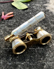 Antique Vintage Opera Glasses Binoculars White Mother Of Pearl   Handle Brass