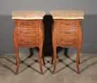 Pair Of Vintage French Louis Xv Nightstands In Walnut With Marble Tops