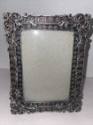 Photo Frame Holds 4x6    Picture Enameled Floral Metal Silver-tone Freestanding