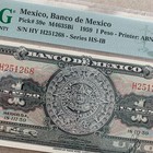 Aztec Calendar Mexico 1 Peso Banknote 1959 Pmg 64 Epq Mexican Certified P59e
