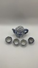 Vintage Miniature Porcelain Teapot   4 Cups Set - Blue   White Chinese Qianlong