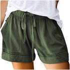 Womens Drawstring Comfy Splice Casual Elastic Waist Pocketed Loose Shorts Pants