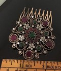 Vintage Antique Victorian Flower Multi Color Rhinestone Haircomb 3030