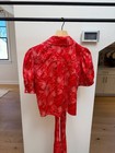 Cinq A Sept Abena Floral Puff Sleeve Tie Front Blouse Red Size S