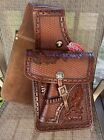 Western Tooled Basket Weave Leather Saddle Bags Cantle Bag W Gun Holster 176861