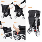 Foldable 3 Wheel Pet Stroller Dog Cat Travel Carrier Storage Basket Black