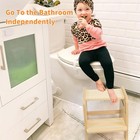 Step Stool For Toddler Kids Wooden     Height Adjustable 2-step Ladder With Handle