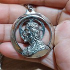 Vintage Silver Tone Cutout Lord Jesus Christ Portrait Medallion Pendant Necklace