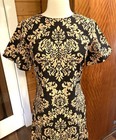 Vintage 1960s 1970s Mini Dress Gold   Black Mod  Tribal Psychedelic Fabric B 37