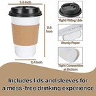 Paper White Cups  16 Oz  With Lids And Sleeves X  10 Set  Disposable Hot Cold   