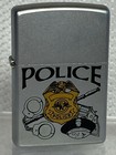 2001 Zippo Lighter Police Satin Chrome At Work Series