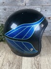 Vintage Motorcycle Scooter Helmet Black Blue Glitter Designs Strap Closure