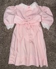 Vtg Polly Flinders Dress Hand Smocked Lace Pink Puff Sleeves Peter Pan Colar  5