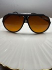 Turbo Men s Vintage Aviator Sunglasses Black Plastic Frame Amber Tinted Lenses