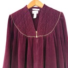 Vanity Fair Vtg Quilted Robe M Womens Burgundy Velour Zip Up Gold Trim Maroon