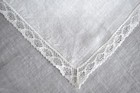 Vintage Hankie 1950s Lace Edge White On White Linen Simple   Elegant Excellent