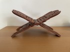 Vintage Teak Wood Book Holder Stand Hand Carved Floral Leaf Design Folding Decor