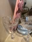 Pair Cut Crystal Wine Glasses Etched With Baskets Fine Antique