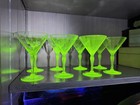 Rare Lot Of 8 Vintage Uranium Glass Cocktail Martini Glasses Water Measured 6 Oz